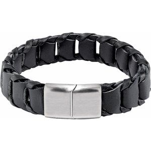 Stainless Steel 8.5 In 17 Mm Leather Cord Bracelet With Brushed Stainless Steel Clasp