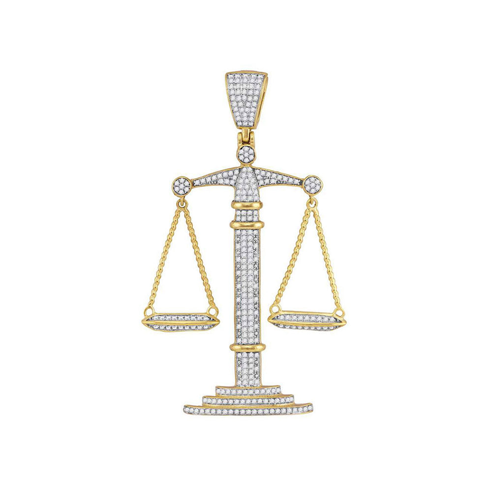10K Yellow Gold Mens Round Diamond Scales of Justice Charm Pendant 1 Cttw, Length: 2.5 In