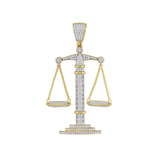 10K Yellow Gold Mens Round Diamond Scales of Justice Charm Pendant 1 Cttw, Length: 2.5 In