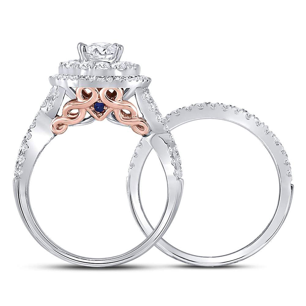 14K Two-tone Gold Round Diamond Bridal Wedding Ring Band Set 2 , Womens Size: 5-10