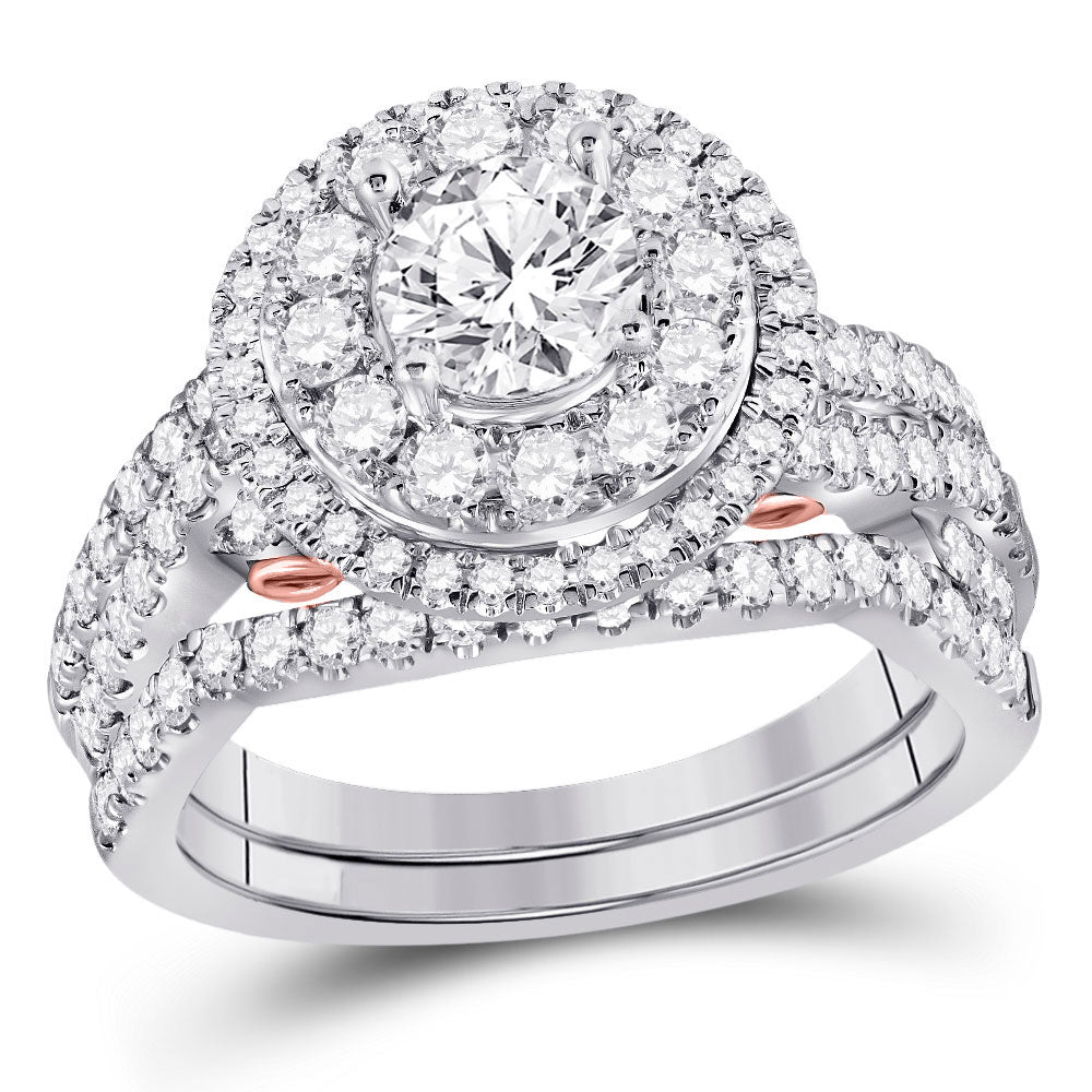 14K Two-tone Gold Round Diamond Bridal Wedding Ring Band Set 2 , Womens Size: 5-10