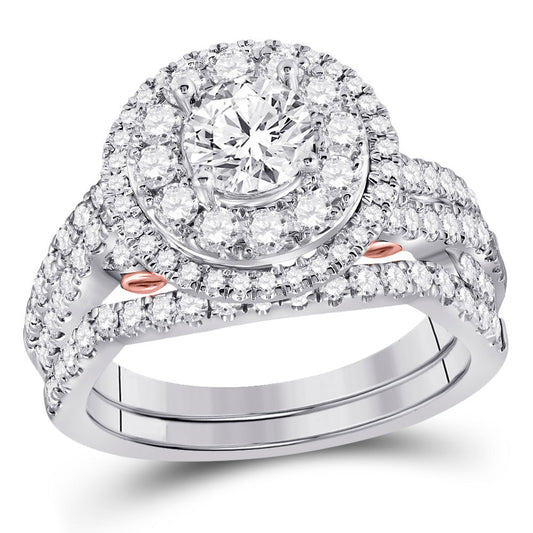 14K Two-tone Gold Round Diamond Bridal Wedding Ring Band Set 2 , Womens Size: 5-10