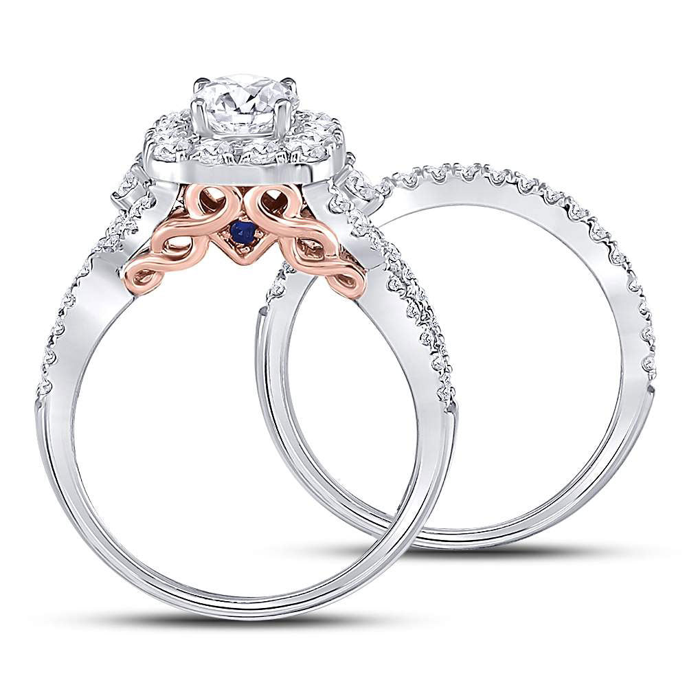 14K Two-tone Gold Round Diamond Bridal Wedding Ring Band Set 1-3/4 Cttw, Womens Size: 5-10