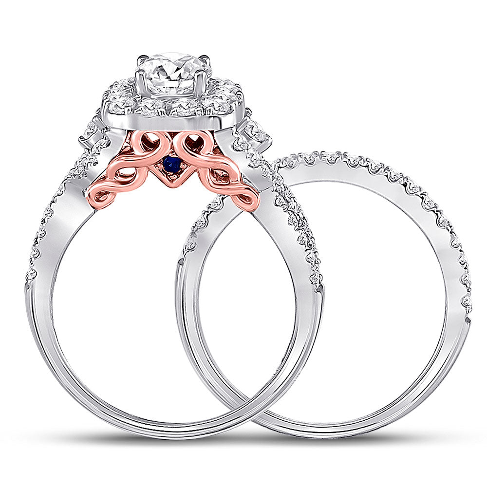 14K Two-tone Gold Round Diamond Bridal Wedding Ring Band Set 1-3/4 Cttw, Womens Size: 5-10