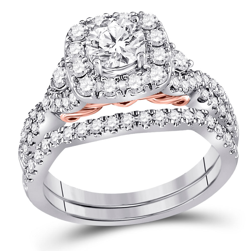 14K Two-tone Gold Round Diamond Bridal Wedding Ring Band Set 1-3/4 Cttw, Womens Size: 5-10