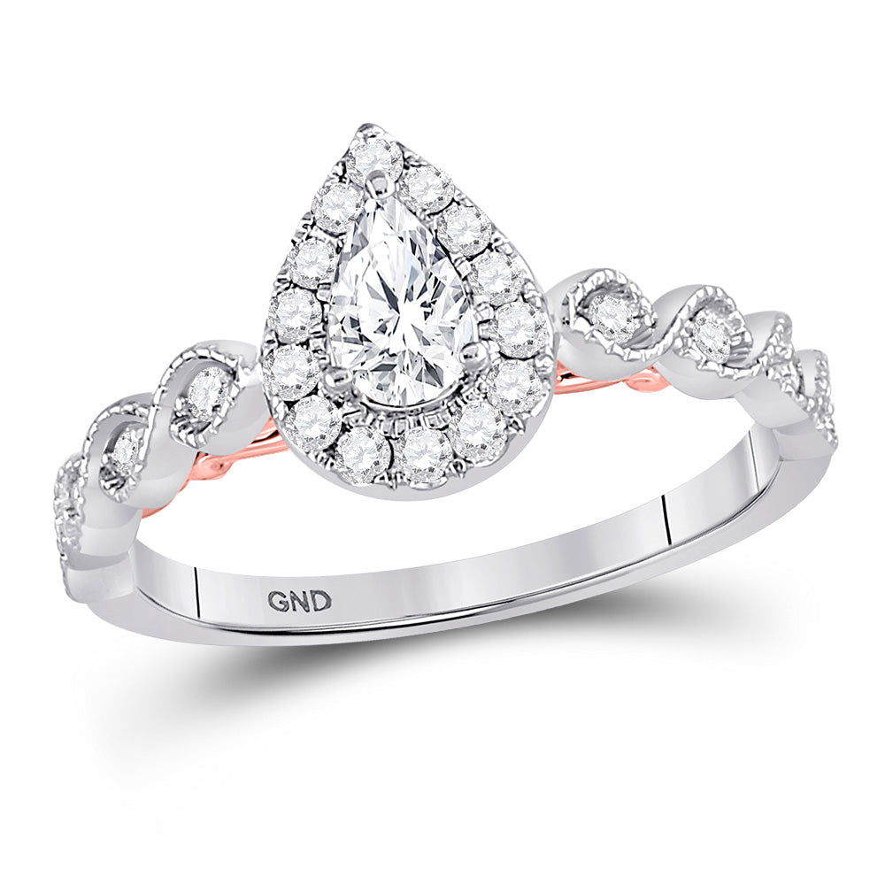14K Two-tone Gold Pear Diamond Solitaire Bridal Wedding Engagement Ring 3/4 Cttw, Womens Size: 5-10