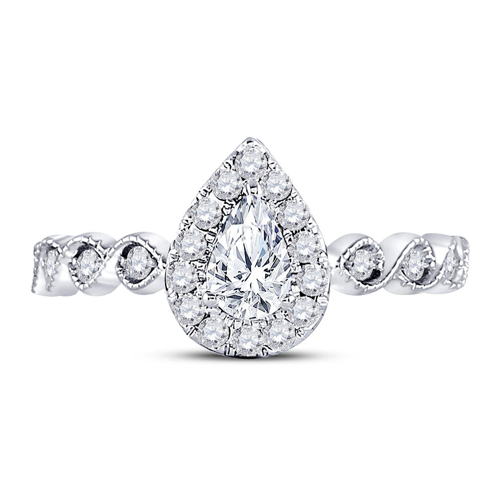 14K Two-tone Gold Pear Diamond Solitaire Bridal Wedding Engagement Ring 3/4 Cttw, Womens Size: 5-10