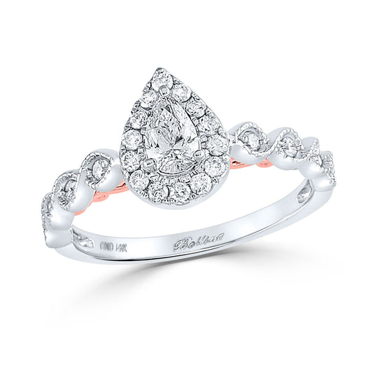 14K Two-tone Gold Pear Diamond Solitaire Bridal Wedding Engagement Ring 3/4 Cttw, Womens Size: 5-10