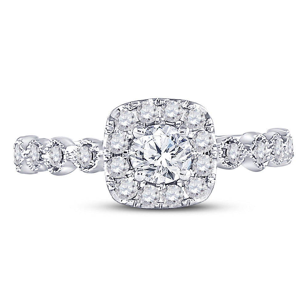14K Two-tone Gold Round Diamond Halo Bridal Wedding Engagement Ring 3/4 Cttw, Womens Size: 5-10