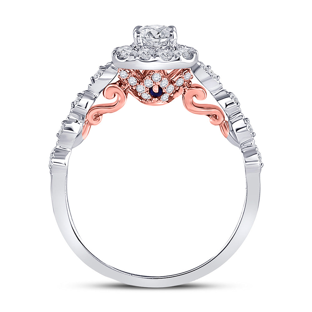 14K Two-tone Gold Round Diamond Halo Bridal Wedding Engagement Ring 3/4 Cttw, Womens Size: 5-10