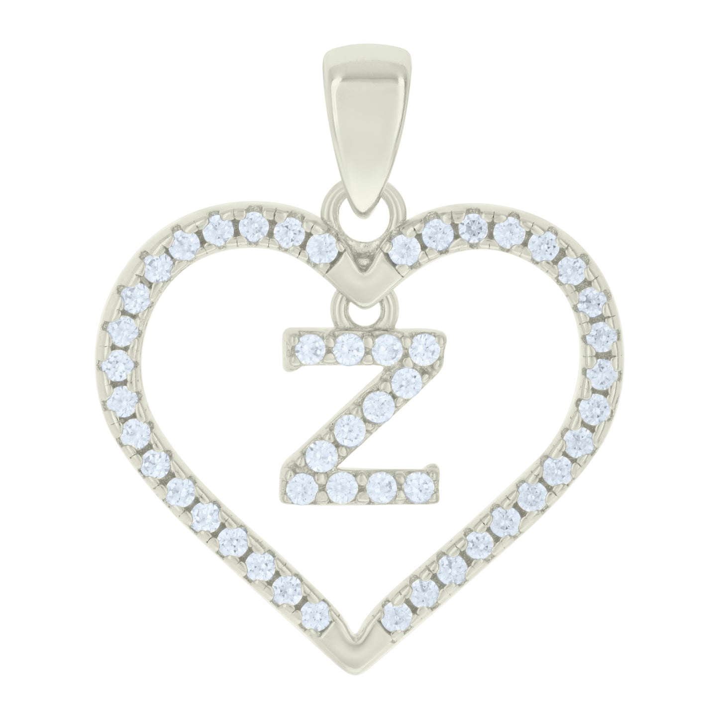 Sterling Silver Womens Cubic-Zirconia Initial Alphabet Heart Charm Pendant