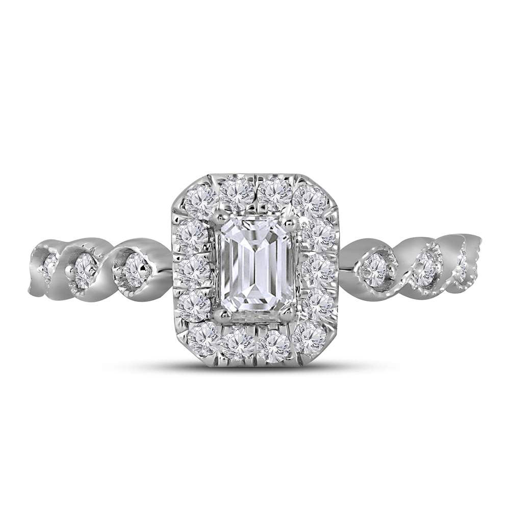 14K Two-tone Gold Emerald Diamond Halo Bridal Wedding Engagement Ring 3/4 Cttw, Womens Size: 5-10