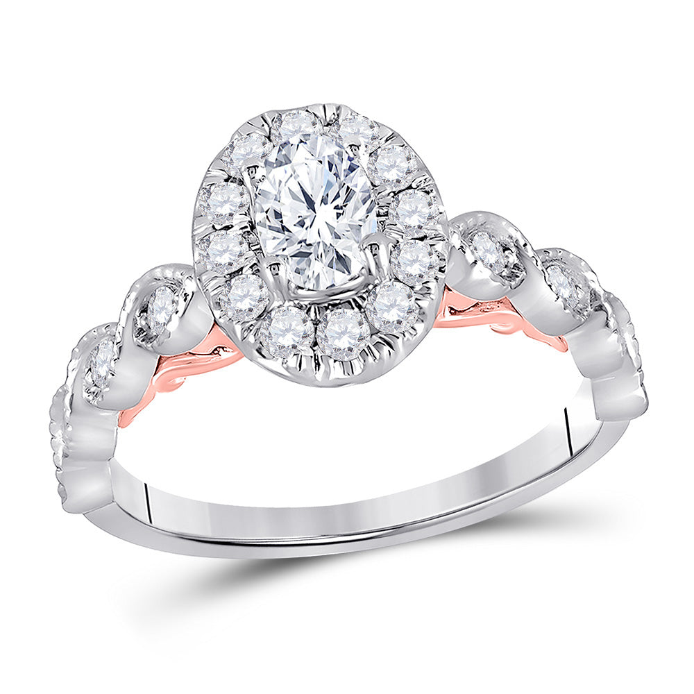 14K Two-tone Gold Oval Diamond Halo Bridal Wedding Engagement Ring 3/4 Cttw, Womens Size: 5-10
