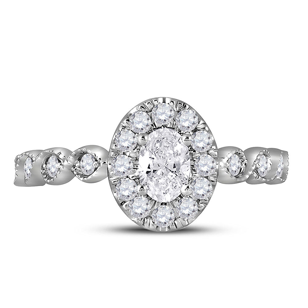 14K Two-tone Gold Oval Diamond Halo Bridal Wedding Engagement Ring 3/4 Cttw, Womens Size: 5-10