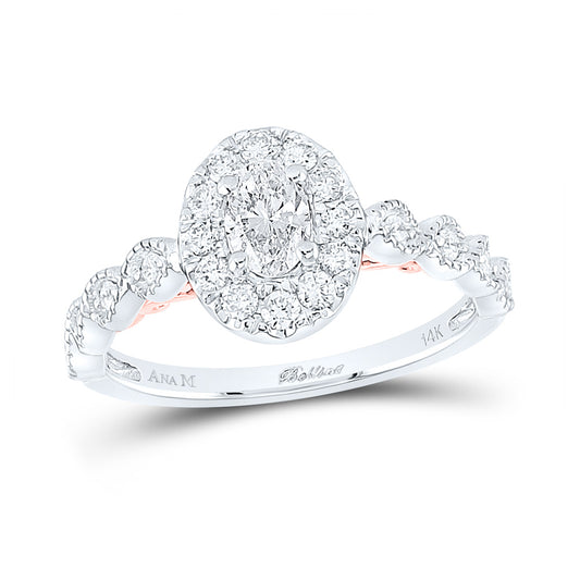 14K Two-tone Gold Oval Diamond Halo Bridal Wedding Engagement Ring 3/4 Cttw, Womens Size: 5-10