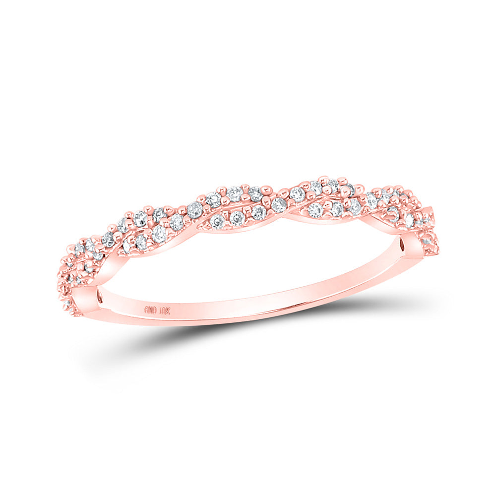 10K Yellow Or Rose Or White Gold Womens Round Diamond Twist Stackable Band Ring 1/6 Cttw, Womens Size: 5-10