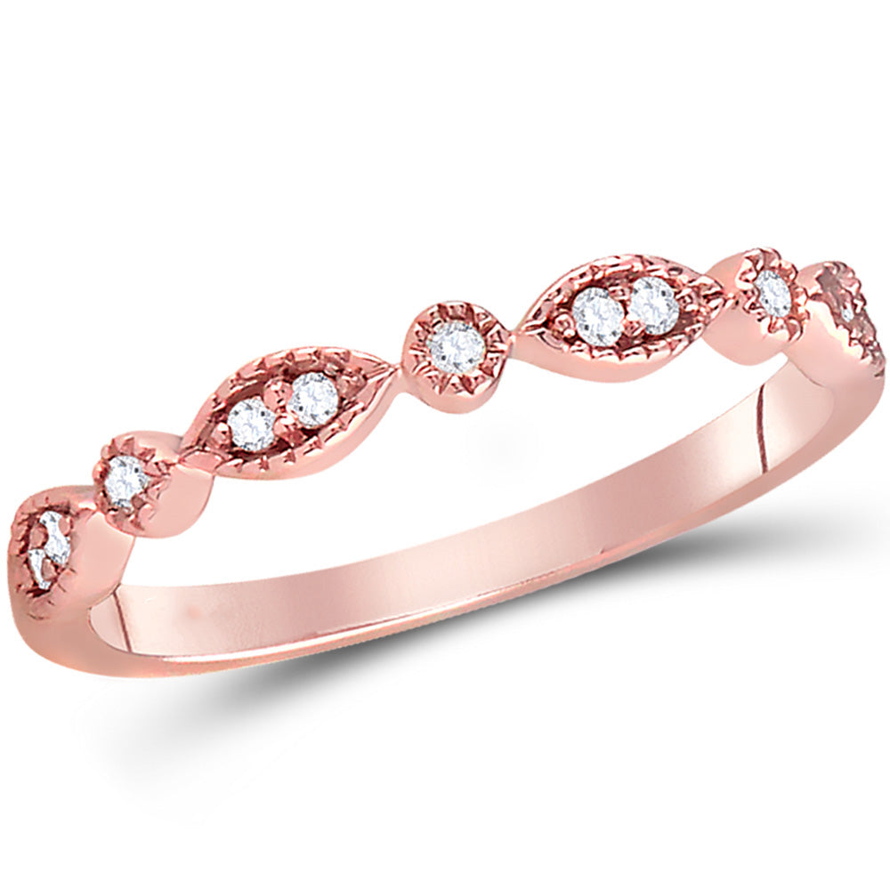 14K Yellow Or Rose Or White Gold Womens Round Diamond Classic Stackable Band Ring 1/10 Cttw, Womens Size: 5-10