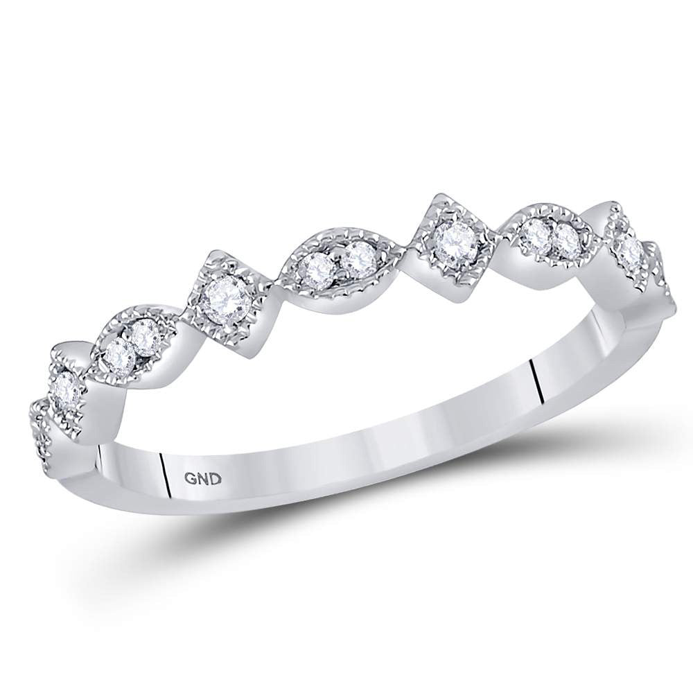 14K White Gold Womens Round Diamond Geometric Stackable Band Ring 1/10 Cttw, Womens Size: 5-10
