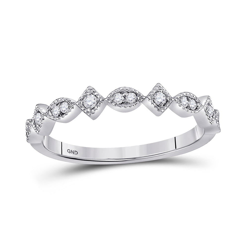 14K White Gold Womens Round Diamond Geometric Stackable Band Ring 1/10 Cttw, Womens Size: 5-10