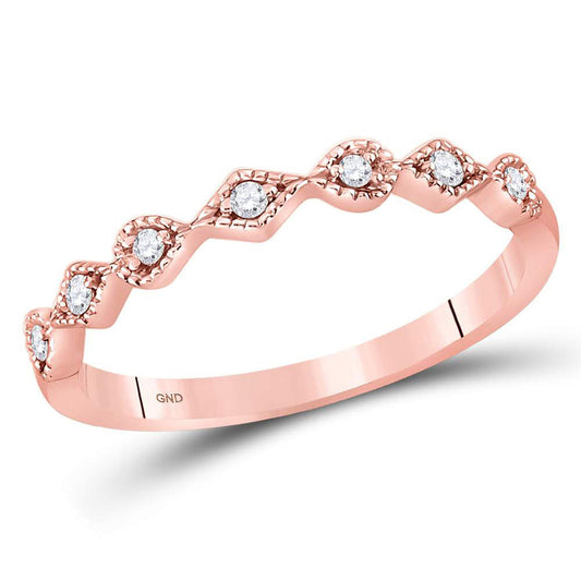 14K Rose Gold Womens Round Diamond Stackable Band Ring 1/10 Cttw, Womens Size: 5-10
