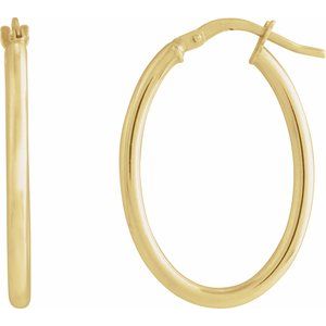 14K Yellow Gold 28 X 18.5 Mm 6 Mm Pair Catch Polished Hollow Elongated Oval Tube Hoop Earrings