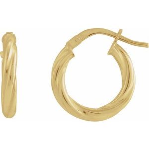 14K Yellow Gold Pair Hollow Twisted Hoop Earrings, Length: 15 Mm, Thickness: 2.5 Mm