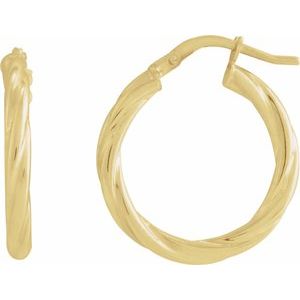 14K Yellow Gold Pair Hollow Twisted Hoop Earrings, Length: 20 Mm, Thickness: 2.5 Mm