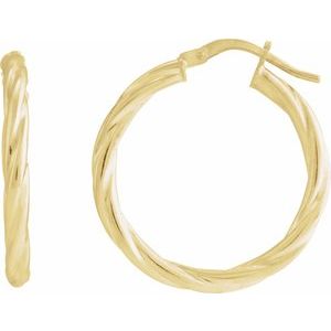 14K Yellow Gold Pair Hollow Twisted Hoop Earrings, Length: 25 Mm, Thickness: 2.5 Mm