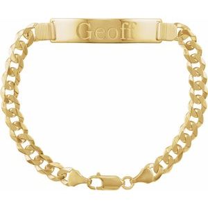 14K Yellow Gold 40 X 8.9 Mm 8 In Polished Men's Curb Identification Bracelet