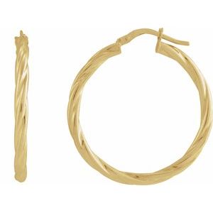 14K Yellow Gold Pair Hollow Twisted Hoop Earrings, Length: 30 Mm, Thickness: 2.5 Mm