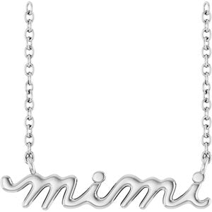 14K White Gold 19.15 X 5 Mm 18 In Polished Lowercase Script Mimi Necklace