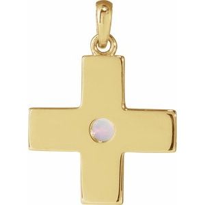 14K Yellow Gold Round 4 Mm Natural White Opal Gratitude Pendant