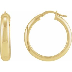 14K Yellow Gold Pair Half Round Tube Hoop Earrings, Length: 30 Mm, Thickness: 4.6 Mm