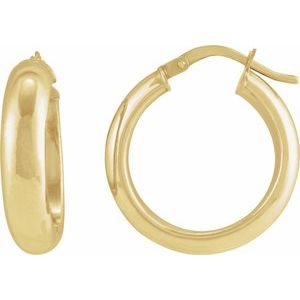14K Yellow Gold Pair Half Round Tube Hoop Earrings, Length: 25 Mm, Thickness: 4.9 Mm