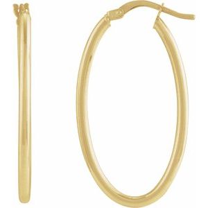 14K Yellow Gold 34.3 X 18.5 Mm 6 Mm Pair Catch Polished Hollow Elongated Oval Tube Hoop Earrings
