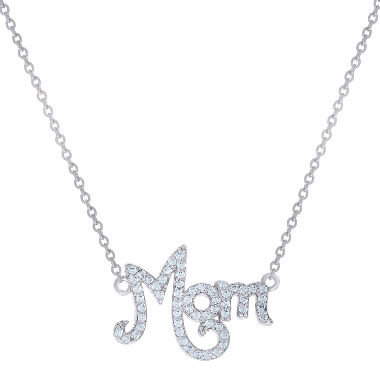 Sterling Silver Womens Cubic-Zirconia Mom Necklace
