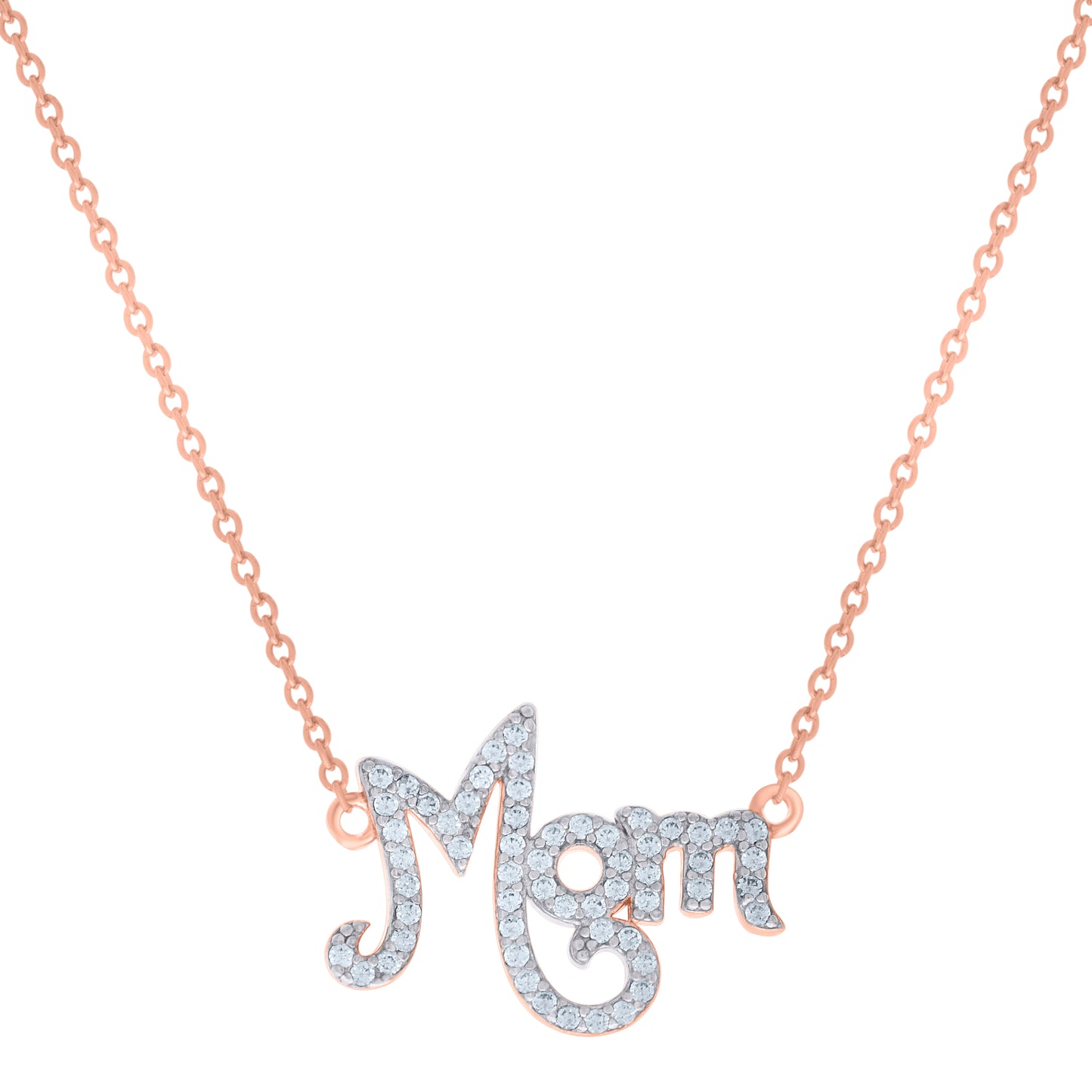 Sterling Silver Womens Cubic-Zirconia Mom Necklace