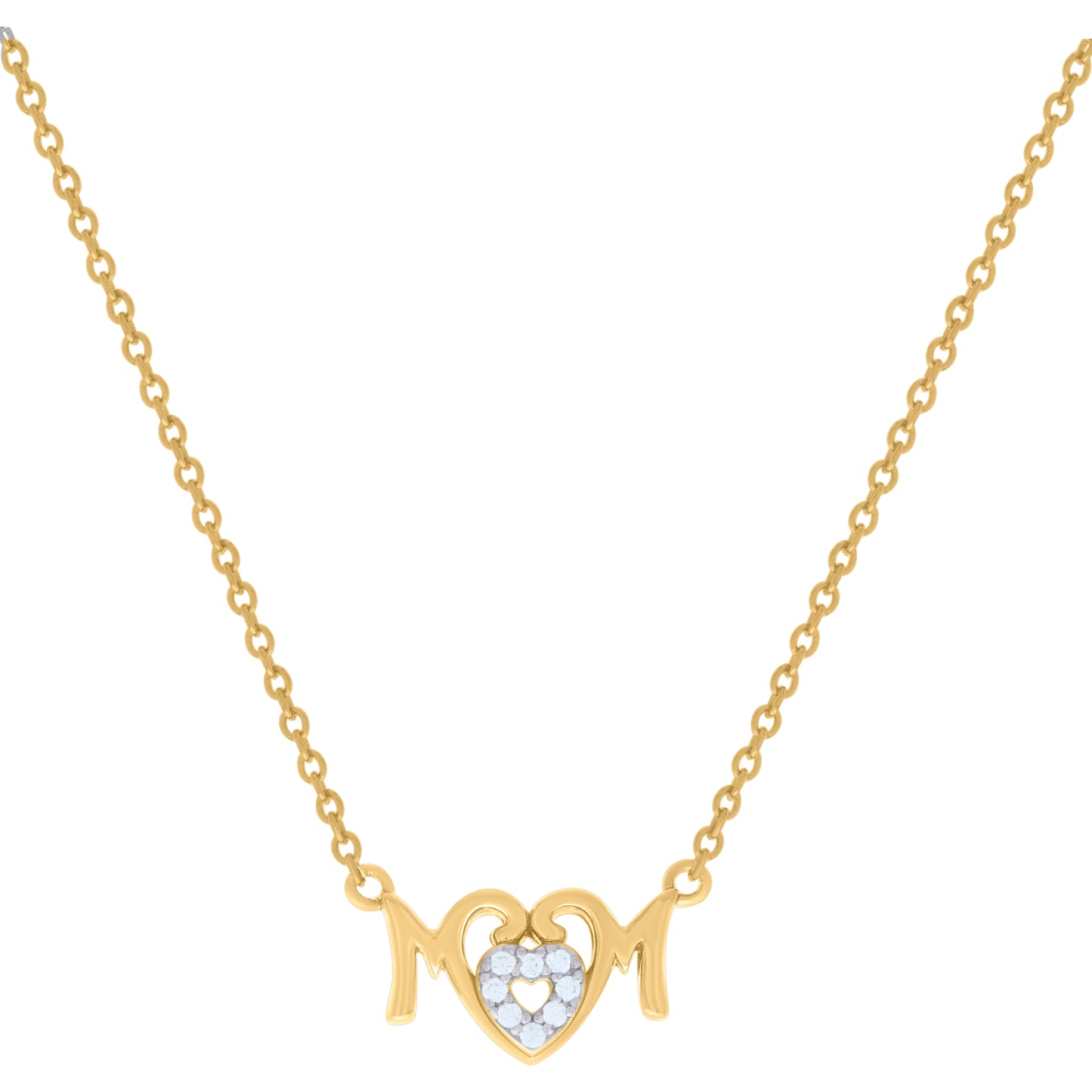 Sterling Silver Womens Cubic-Zirconia Heart Mom Necklace
