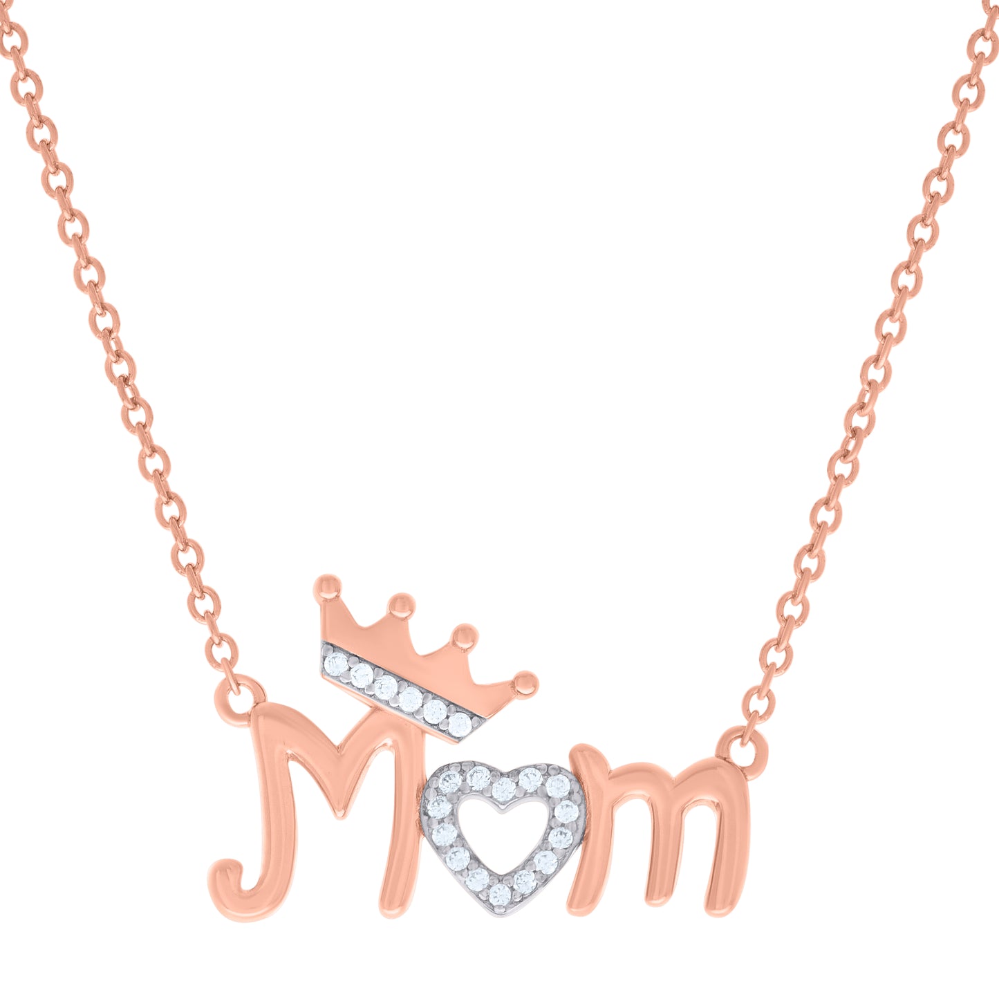 Sterling Silver Womens Cubic-Zirconia Tiara Heart Mom Necklace