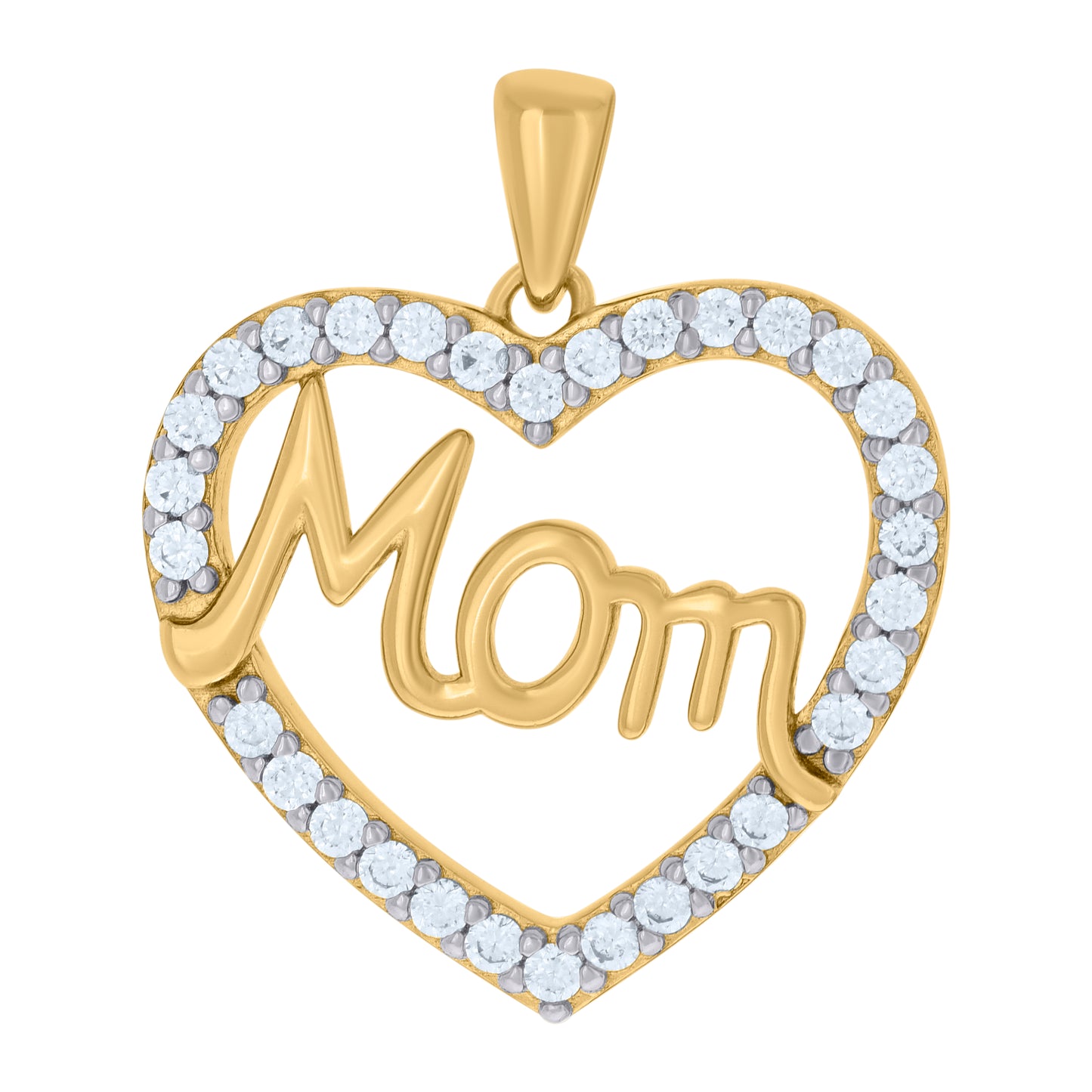 Sterling Silver Womens Cubic-Zirconia Heart Mom Charm Pendant