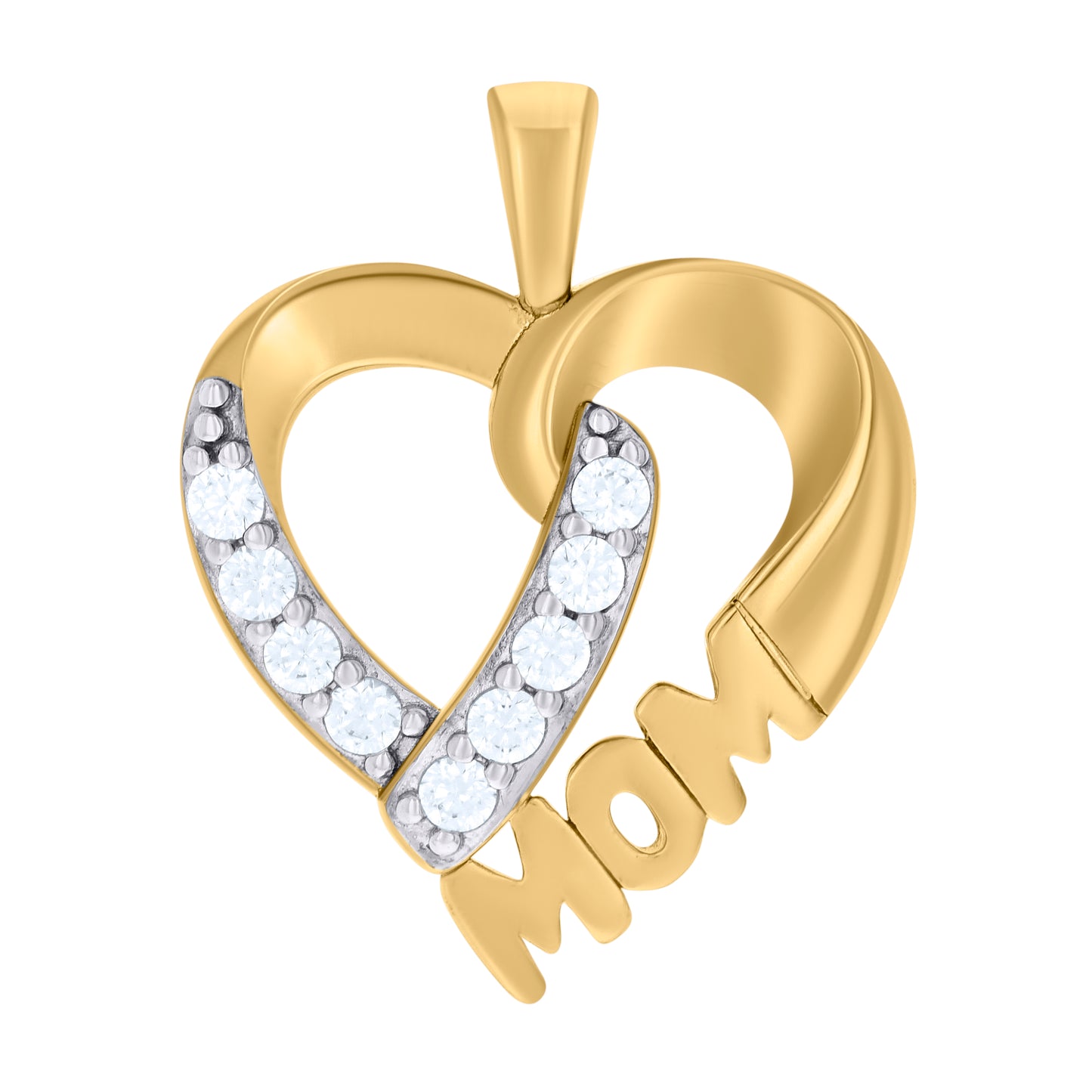 Sterling Silver Womens Cubic-Zirconia Heart Mom Charm Pendant
