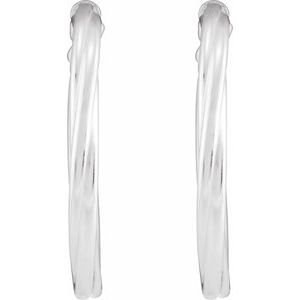 Sterling Silver Pair Hollow Twisted Hoop Earrings, Length: 25 Mm, Thickness: 2.5 Mm