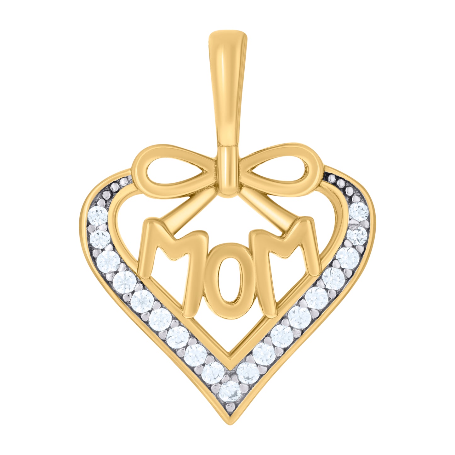 Sterling Silver Womens Cubic-Zirconia Heart Mom Charm Pendant