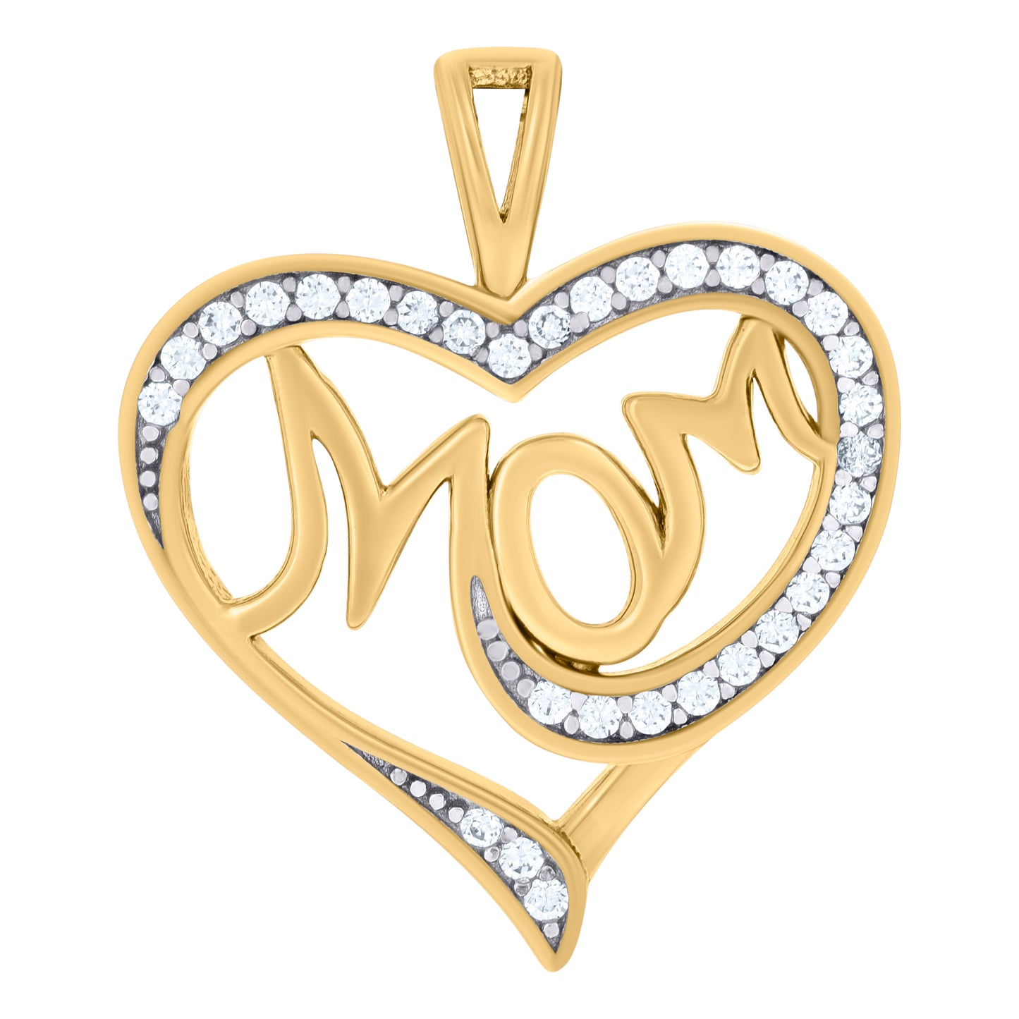 Sterling Silver Womens Cubic-Zirconia Heart Mom Charm Pendant