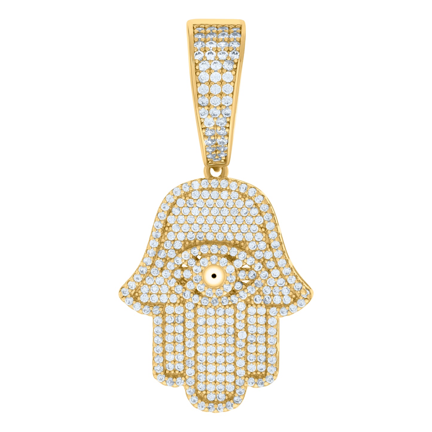 Sterling Silver Mens Cubic-Zirconia Evil Eye Hamsa Symbol Religious Charm Pendant