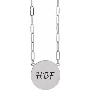 Sterling Silver 15 X 15 Mm 16 In Polished Engravable Disc Necklace