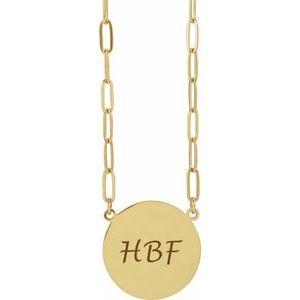 14K Yellow Gold 15 X 15 Mm 16 In Polished Engravable Disc Necklace