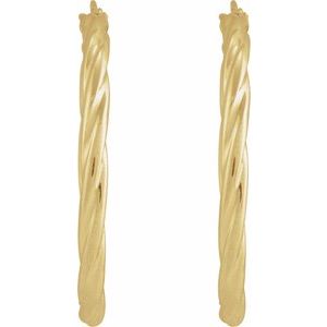 14K Yellow Gold Pair Hollow Twisted Hoop Earrings, Length: 30 Mm, Thickness: 2.5 Mm