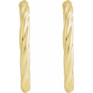 14K Yellow Gold Pair Hollow Twisted Hoop Earrings, Length: 25 Mm, Thickness: 2.5 Mm