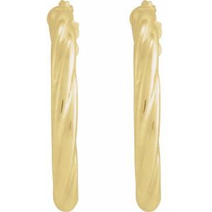 14K Yellow Gold Pair Hollow Twisted Hoop Earrings, Length: 20 Mm, Thickness: 2.5 Mm